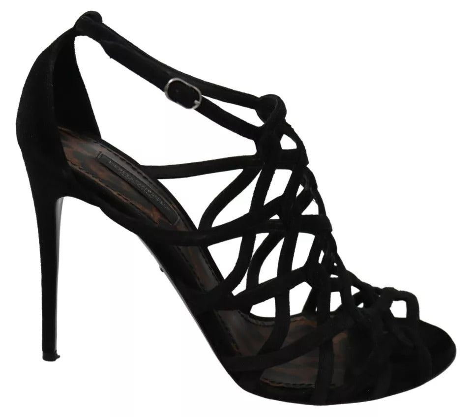 Dolce & Gabbana Black Suede Ankle Strap Stiletto Shoes - SMARTMARTNZ