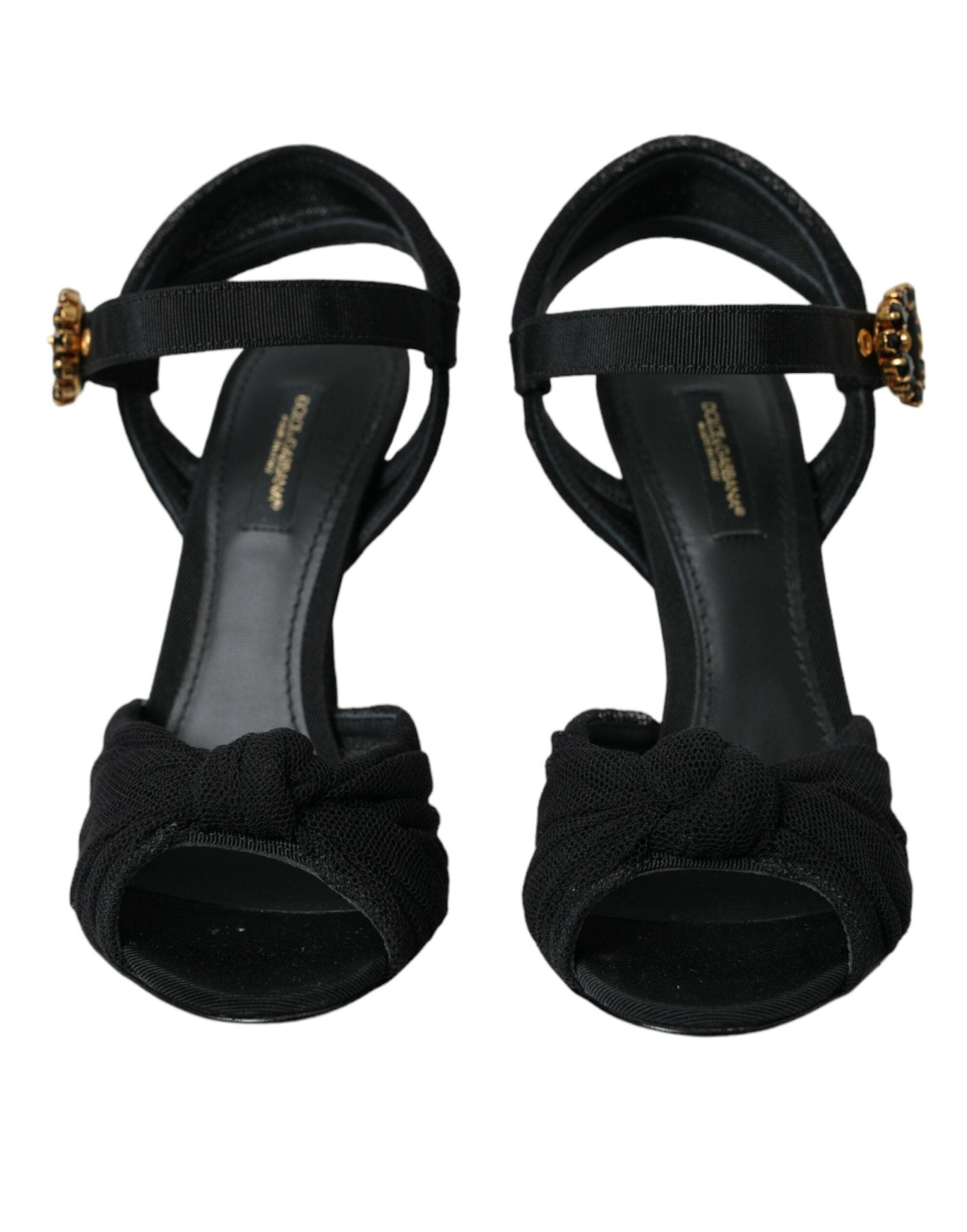 Dolce & Gabbana Black Suede Embellished Heels Sandals Shoes - SMARTMARTNZ