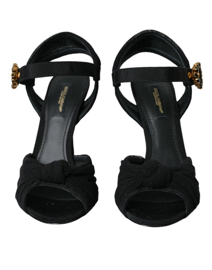 Dolce & Gabbana Black Suede Embellished Heels Sandals Shoes - SMARTMARTNZ