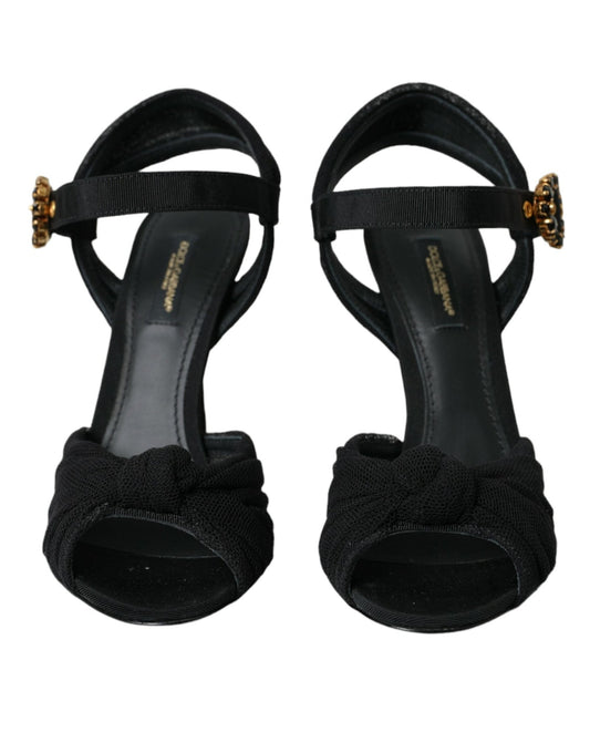 Dolce & Gabbana Black Suede Embellished Heels Sandals Shoes - SMARTMARTNZ