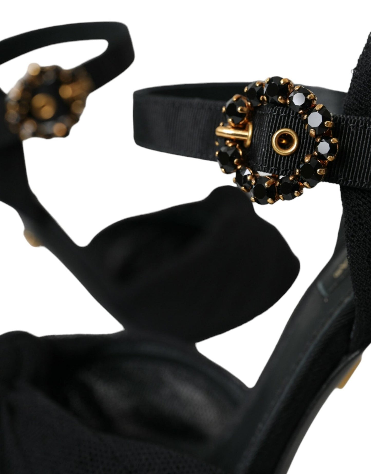 Dolce & Gabbana Black Suede Embellished Heels Sandals Shoes - SMARTMARTNZ