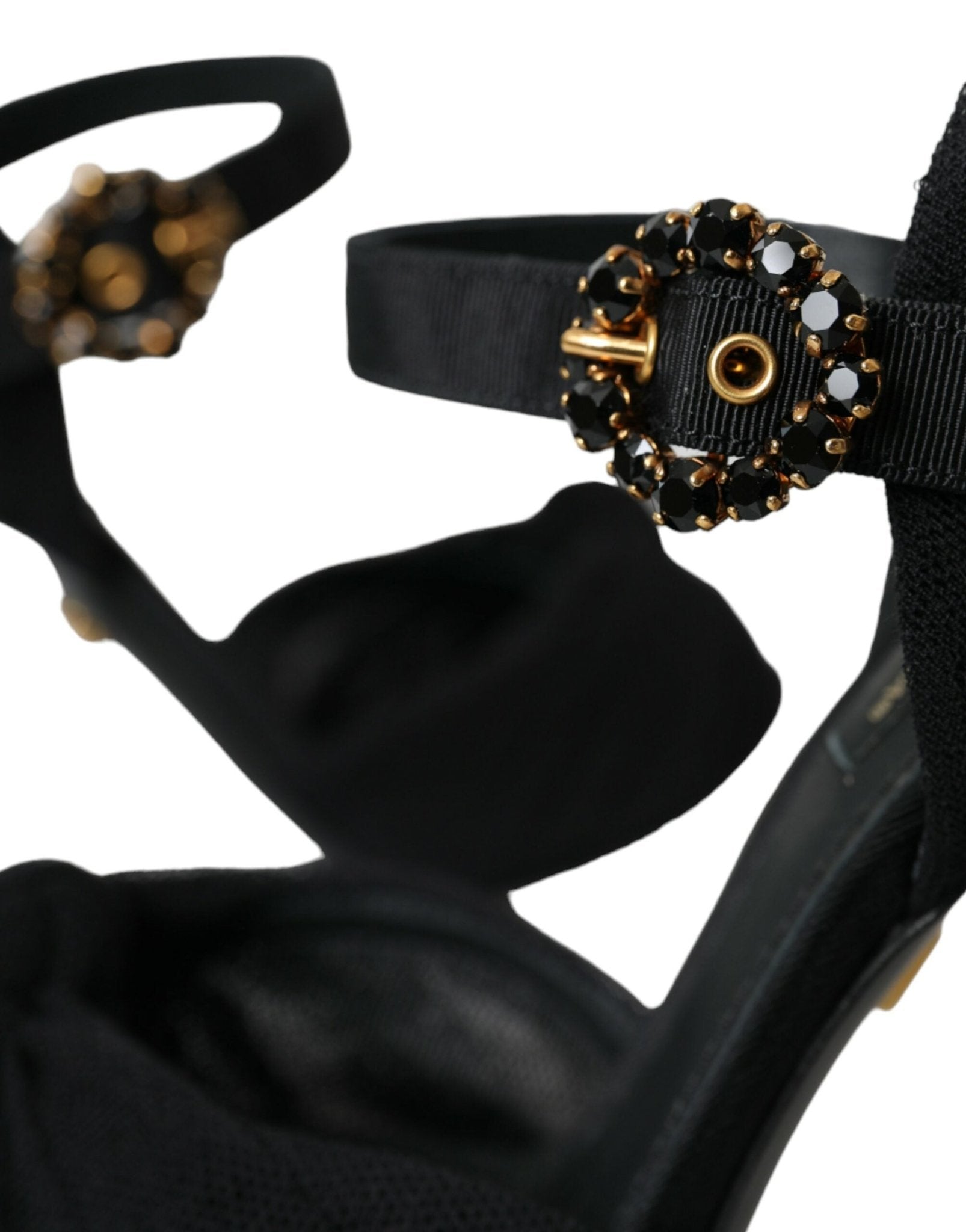 Dolce & Gabbana Black Suede Embellished Heels Sandals Shoes - SMARTMARTNZ