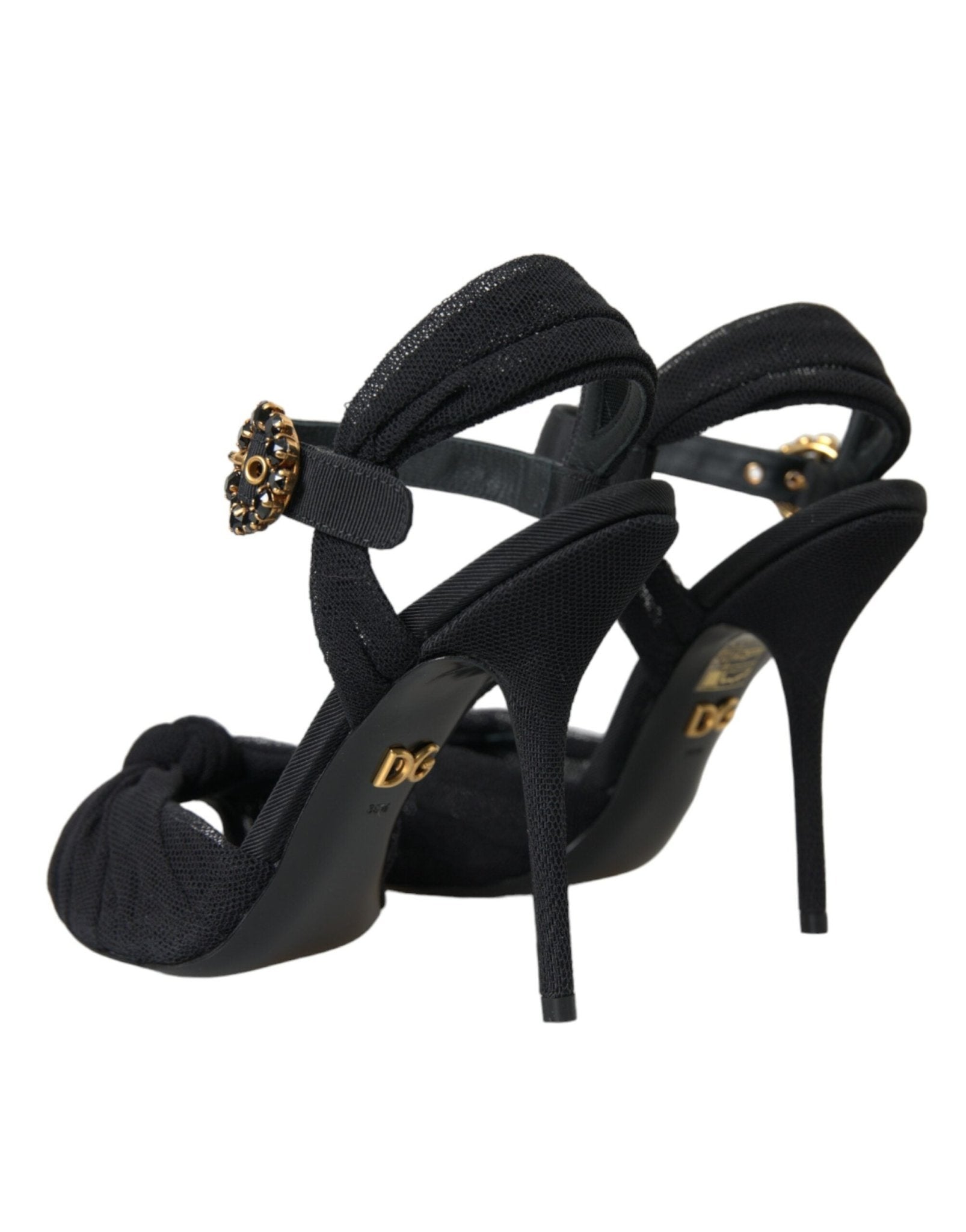 Dolce & Gabbana Black Suede Embellished Heels Sandals Shoes - SMARTMARTNZ