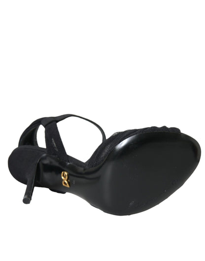 Dolce & Gabbana Black Suede Embellished Heels Sandals Shoes - SMARTMARTNZ
