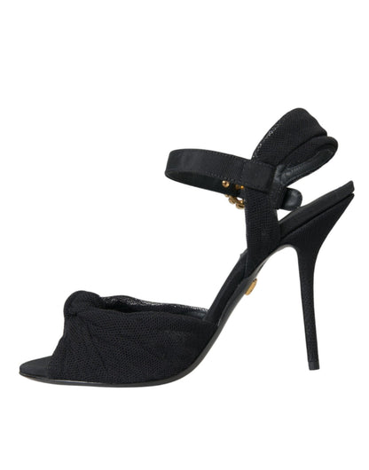 Dolce & Gabbana Black Suede Embellished Heels Sandals Shoes - SMARTMARTNZ