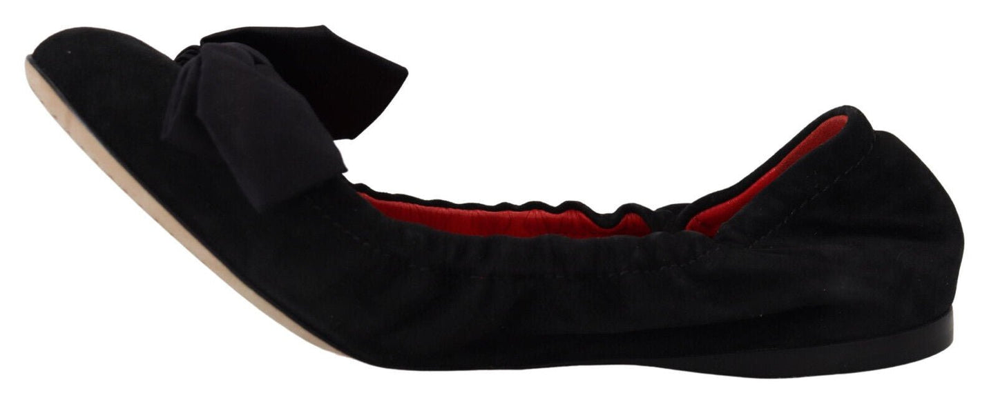 Dolce & Gabbana Black Suede Flat Slip On Ballet Shoes - SMARTMARTNZ
