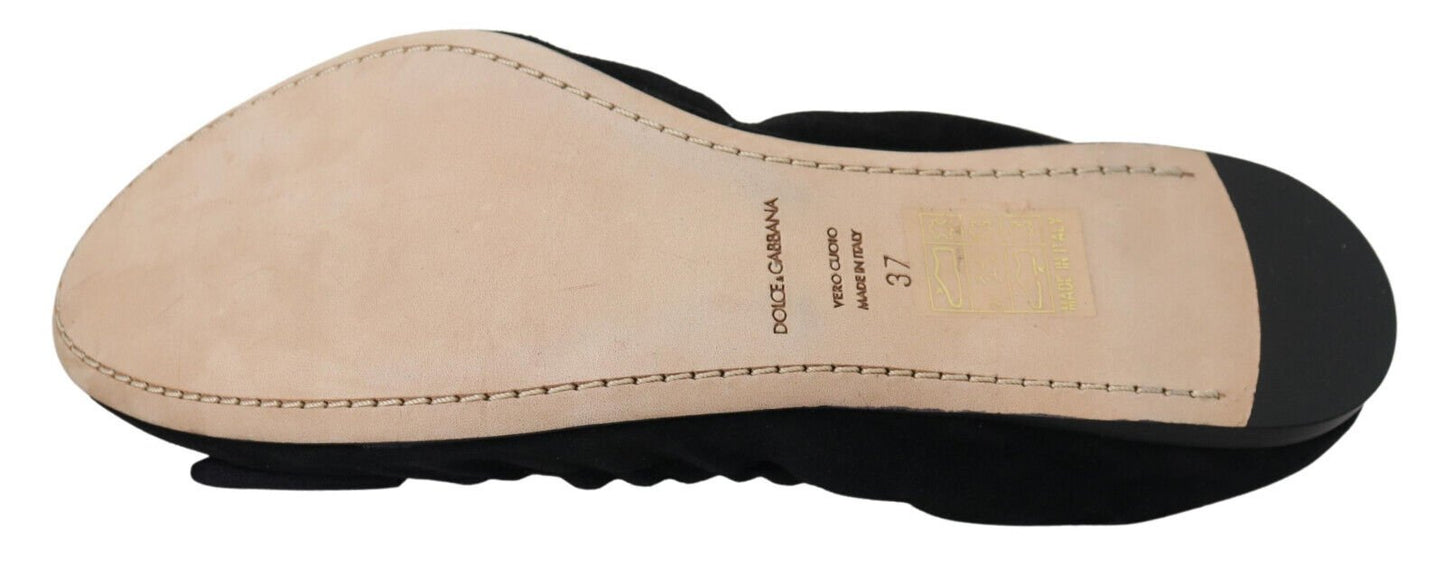 Dolce & Gabbana Black Suede Flat Slip On Ballet Shoes - SMARTMARTNZ