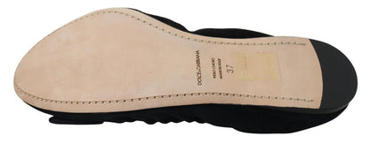 Dolce & Gabbana Black Suede Flat Slip On Ballet Shoes - SMARTMARTNZ