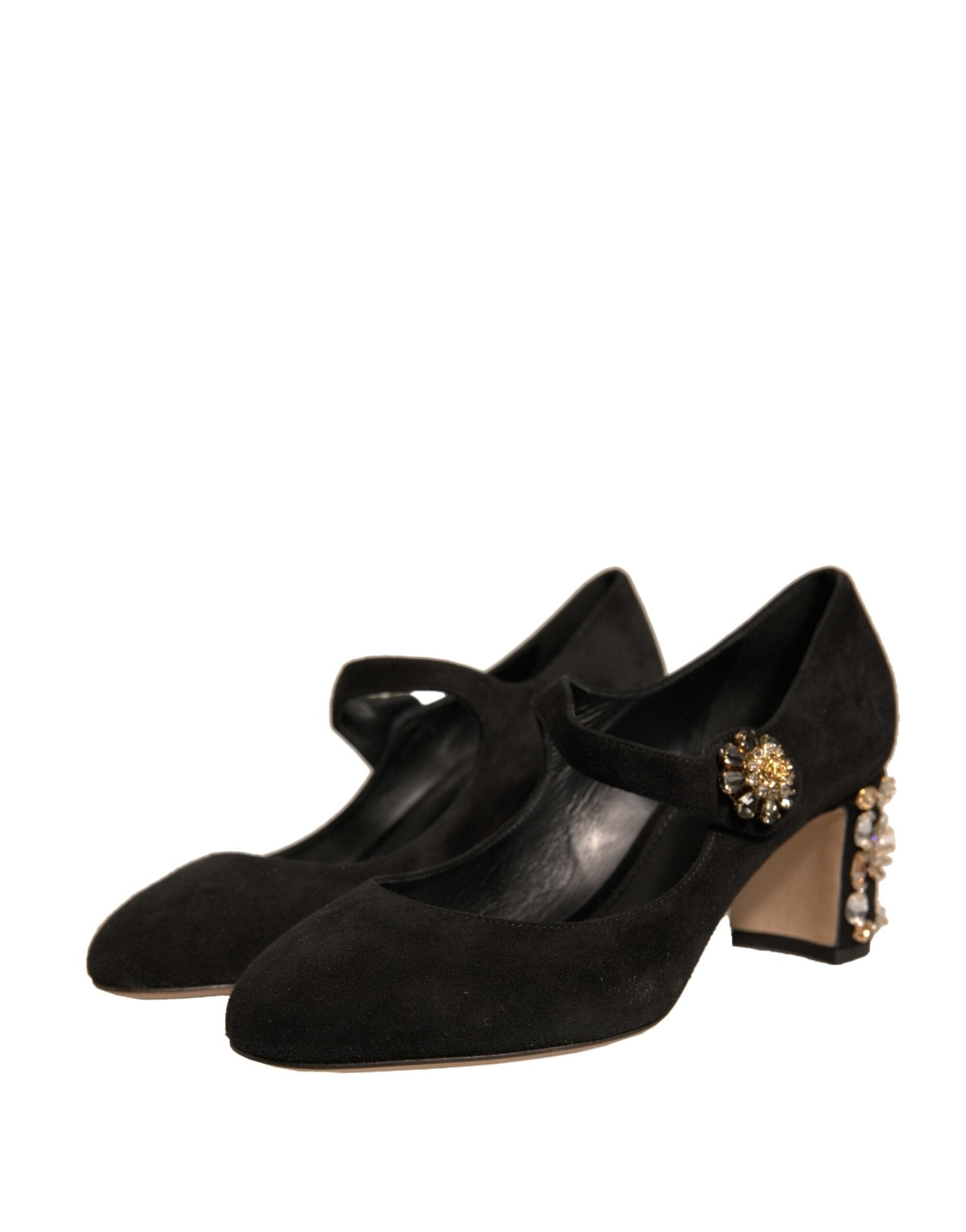 Dolce & Gabbana Black Suede Jewelled Mary Jane Pumps Shoes - SMARTMARTNZ