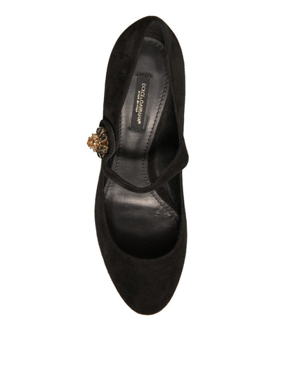 Dolce & Gabbana Black Suede Jewelled Mary Jane Pumps Shoes - SMARTMARTNZ