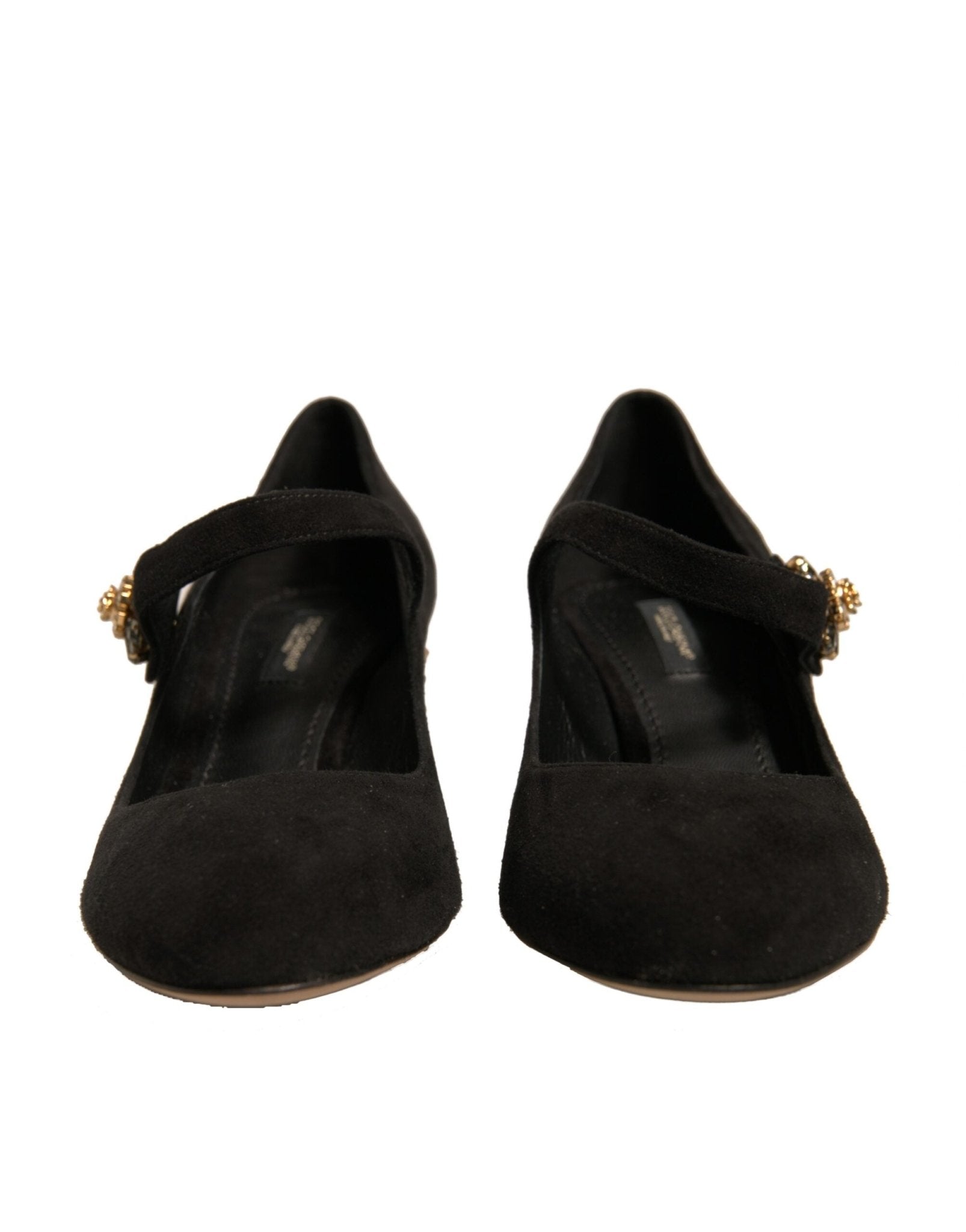 Dolce & Gabbana Black Suede Jewelled Mary Jane Pumps Shoes - SMARTMARTNZ