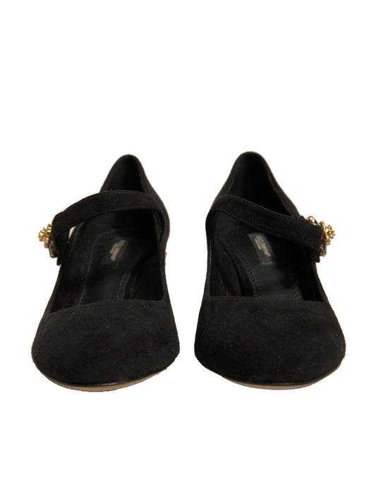 Dolce & Gabbana Black Suede Jewelled Mary Jane Pumps Shoes - SMARTMARTNZ