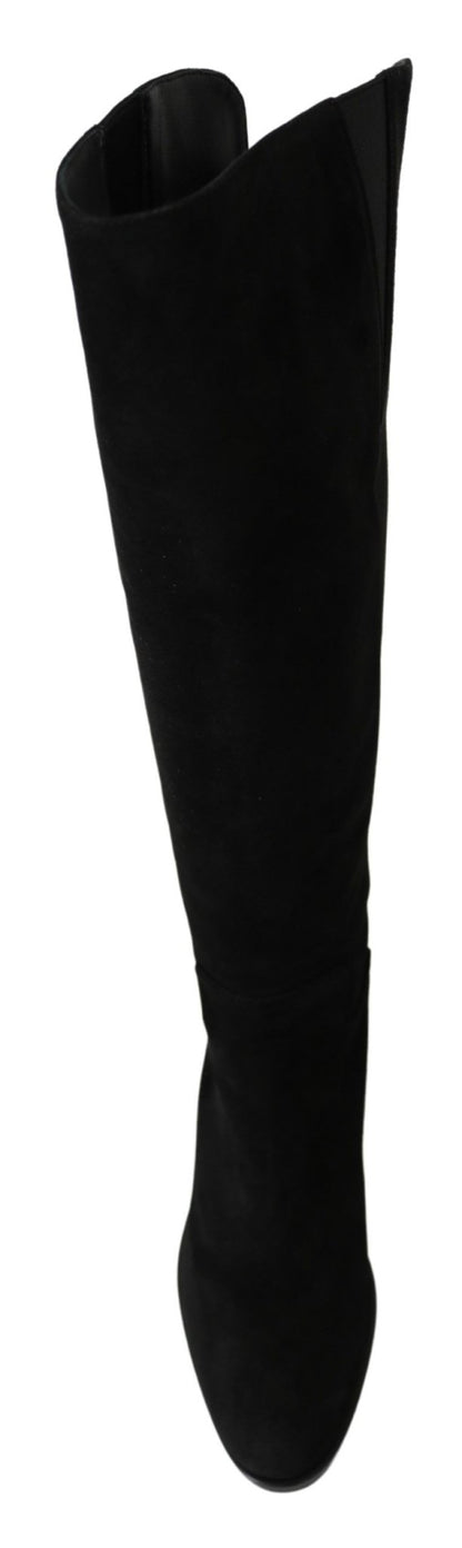 Dolce & Gabbana Black Suede Knee High Flat Boots Shoes - SMARTMARTNZ