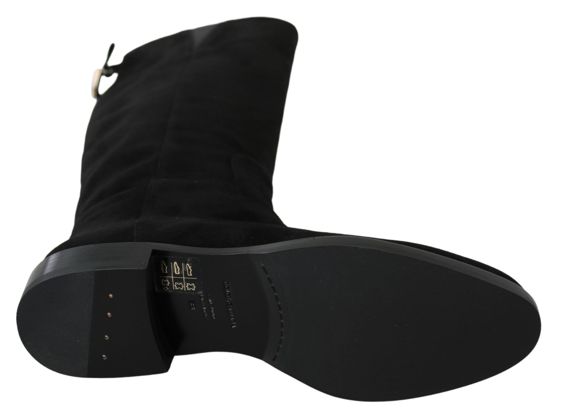 Dolce & Gabbana Black Suede Knee High Flat Boots Shoes - SMARTMARTNZ