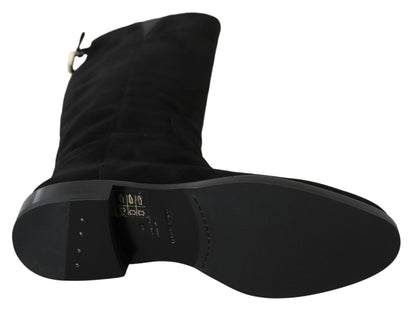 Dolce & Gabbana Black Suede Knee High Flat Boots Shoes - SMARTMARTNZ