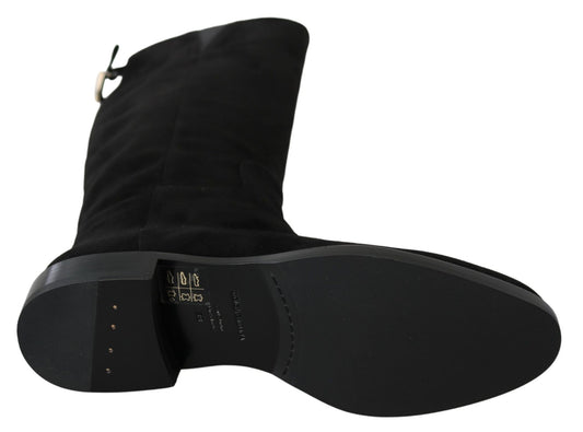 Dolce & Gabbana Black Suede Knee High Flat Boots Shoes - SMARTMARTNZ