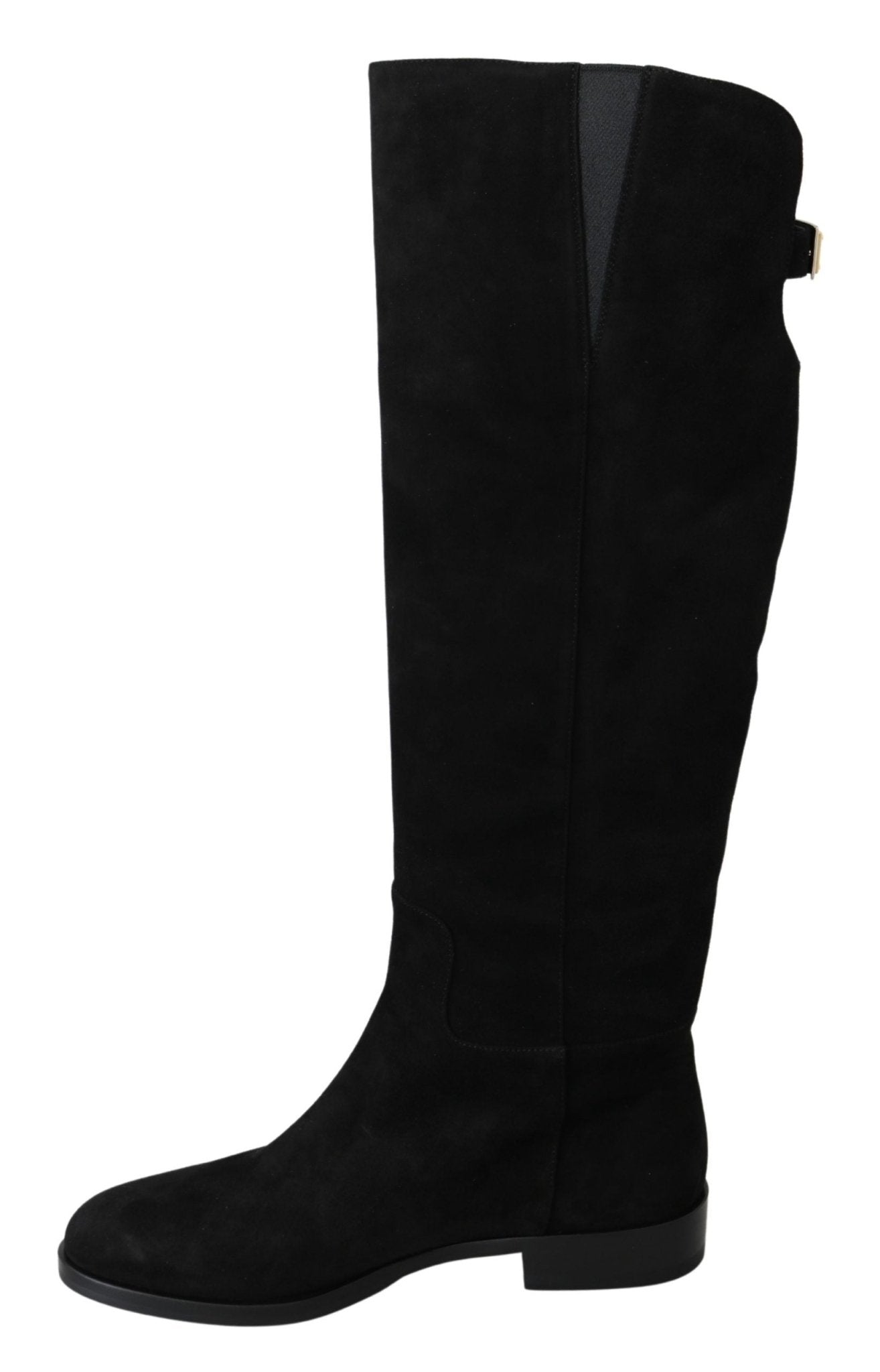Dolce & Gabbana Black Suede Knee High Flat Boots Shoes - SMARTMARTNZ