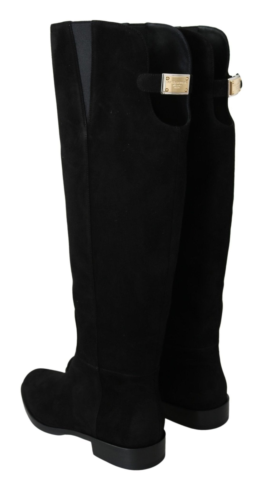 Dolce & Gabbana Black Suede Knee High Flat Boots Shoes - SMARTMARTNZ