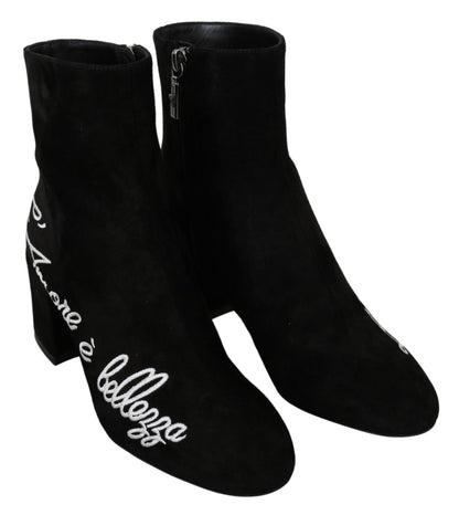 Dolce & Gabbana Black Suede L'Amore E'Bellezza Boots Shoes - SMARTMARTNZ