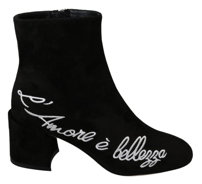 Dolce & Gabbana Black Suede L'Amore E'Bellezza Boots Shoes - SMARTMARTNZ