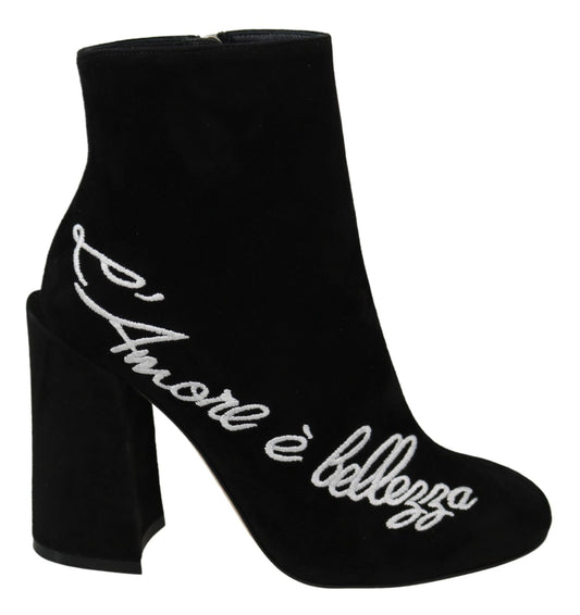 Dolce & Gabbana Black Suede L'Amore E'Bellezza Boots Shoes - SMARTMARTNZ