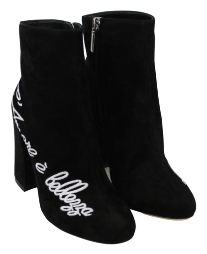 Dolce & Gabbana Black Suede L'Amore E'Bellezza Boots Shoes - SMARTMARTNZ