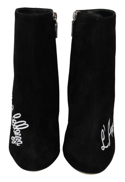 Dolce & Gabbana Black Suede L'Amore E'Bellezza Boots Shoes - SMARTMARTNZ
