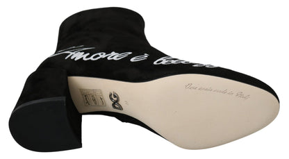 Dolce & Gabbana Black Suede L'Amore E'Bellezza Boots Shoes - SMARTMARTNZ
