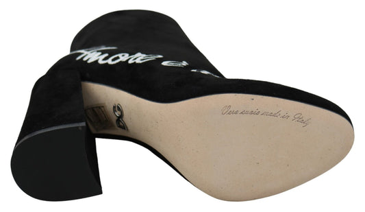 Dolce & Gabbana Black Suede L'Amore E'Bellezza Boots Shoes - SMARTMARTNZ