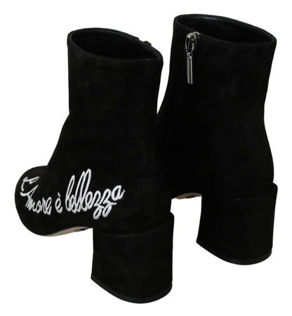 Dolce & Gabbana Black Suede L'Amore E'Bellezza Boots Shoes - SMARTMARTNZ