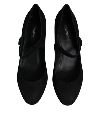 Dolce & Gabbana Black Suede Leather Block Heels Pumps Shoes - SMARTMARTNZ