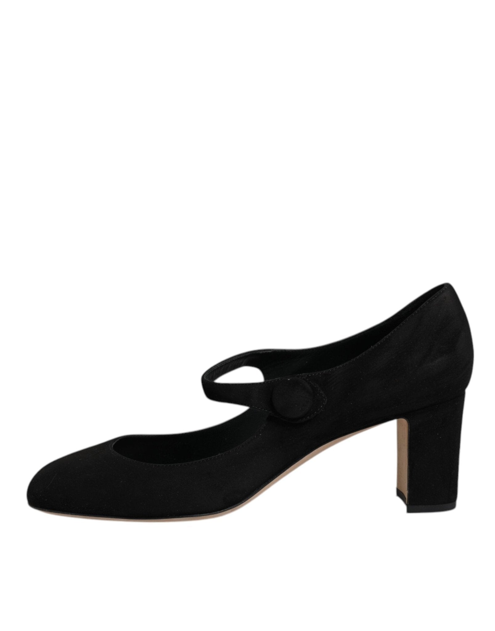 Dolce & Gabbana Black Suede Leather Block Heels Pumps Shoes - SMARTMARTNZ