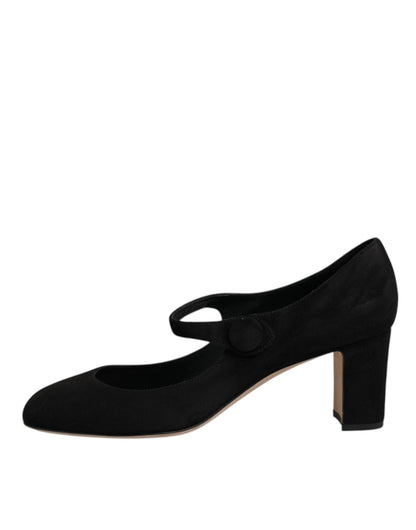 Dolce & Gabbana Black Suede Leather Block Heels Pumps Shoes - SMARTMARTNZ