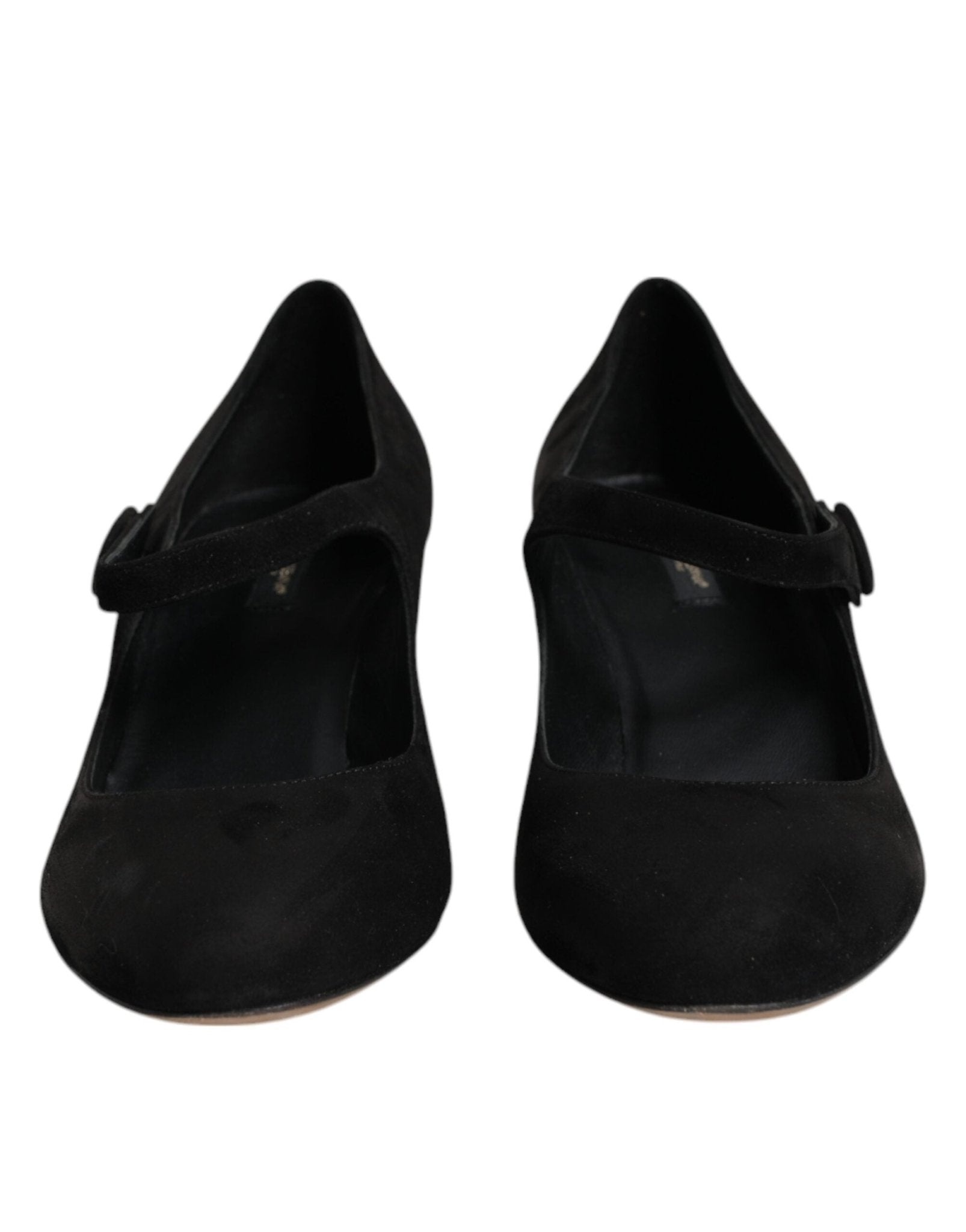 Dolce & Gabbana Black Suede Leather Block Heels Pumps Shoes - SMARTMARTNZ