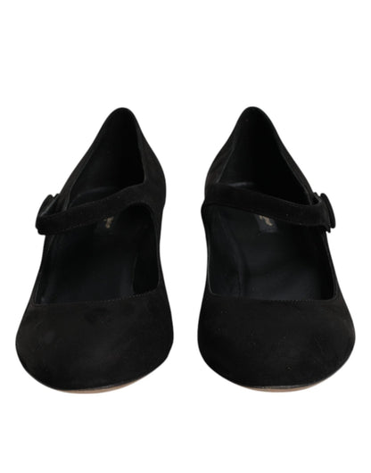 Dolce & Gabbana Black Suede Leather Block Heels Pumps Shoes - SMARTMARTNZ