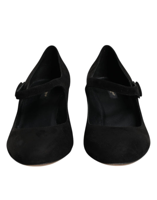 Dolce & Gabbana Black Suede Leather Block Heels Pumps Shoes - SMARTMARTNZ