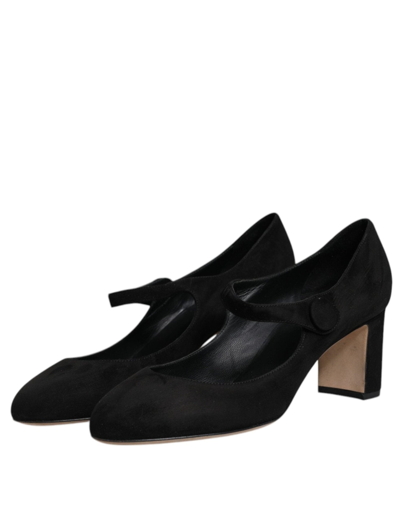Dolce & Gabbana Black Suede Leather Block Heels Pumps Shoes - SMARTMARTNZ