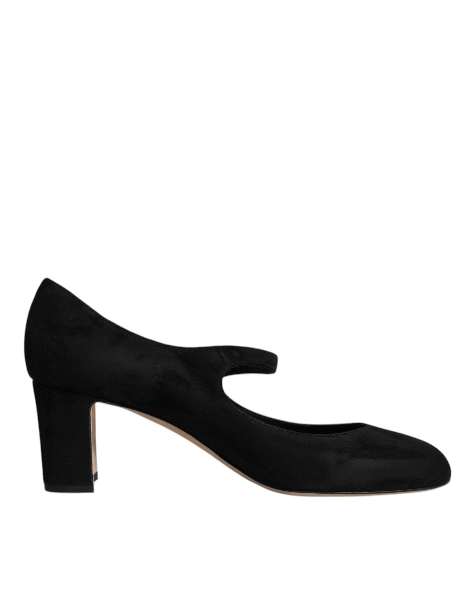 Dolce & Gabbana Black Suede Leather Block Heels Pumps Shoes - SMARTMARTNZ