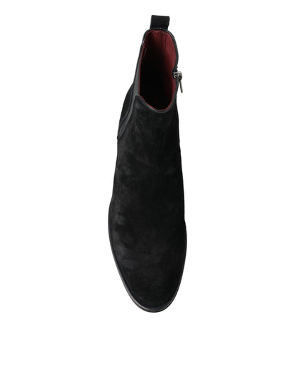 Dolce & Gabbana Black Suede Leather Mid Calf Men Boots Shoes - SMARTMARTNZ