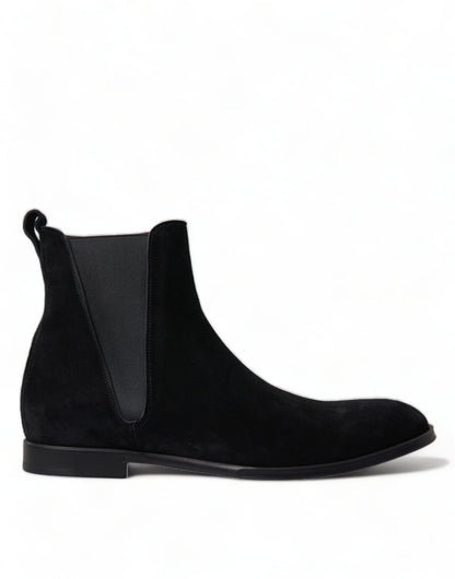 Dolce & Gabbana Black Suede Leather Mid Calf Men Boots Shoes - SMARTMARTNZ
