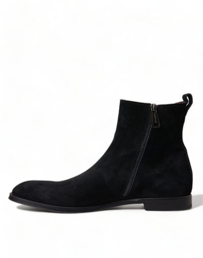 Dolce & Gabbana Black Suede Leather Mid Calf Men Boots Shoes - SMARTMARTNZ