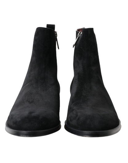 Dolce & Gabbana Black Suede Leather Mid Calf Men Boots Shoes - SMARTMARTNZ