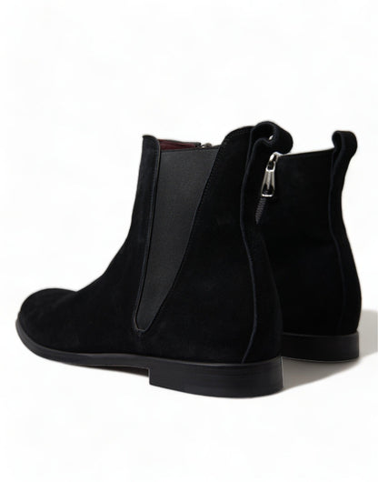 Dolce & Gabbana Black Suede Leather Mid Calf Men Boots Shoes - SMARTMARTNZ
