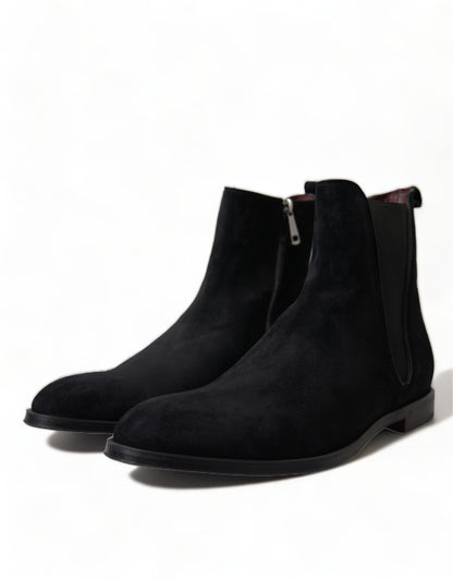 Dolce & Gabbana Black Suede Leather Mid Calf Men Boots Shoes - SMARTMARTNZ