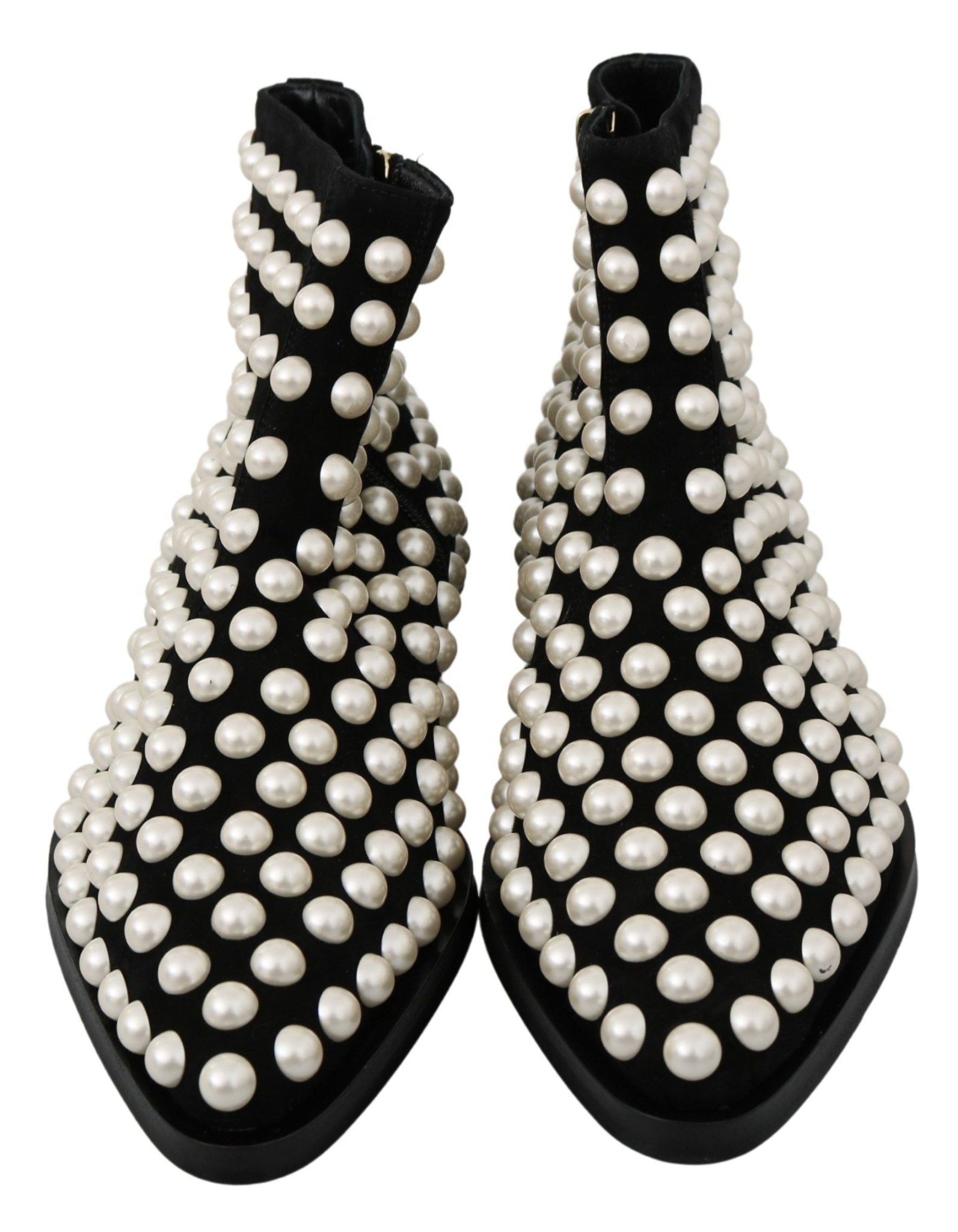 Dolce & Gabbana Black Suede Pearl Studs Boots Shoes - SMARTMARTNZ