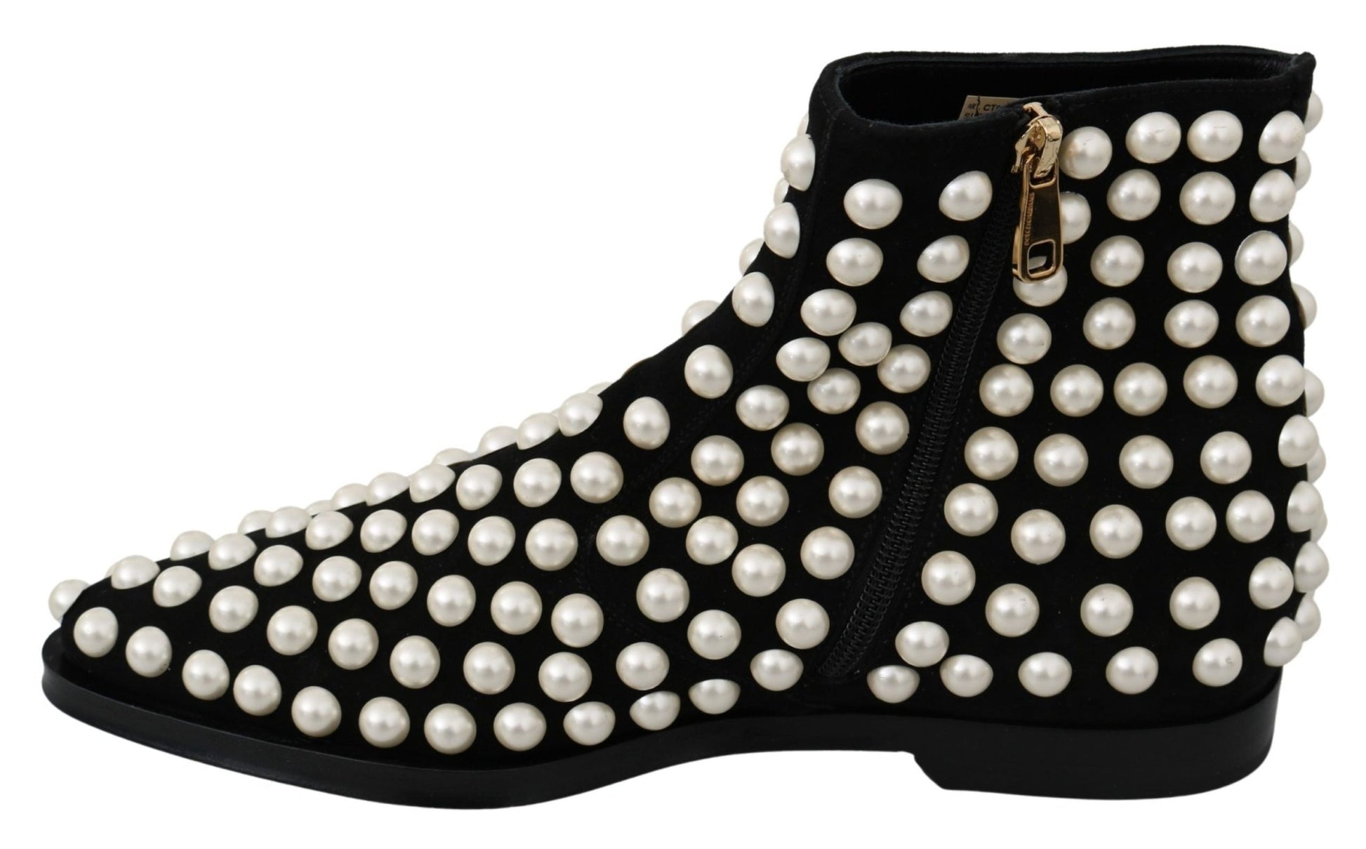 Dolce & Gabbana Black Suede Pearl Studs Boots Shoes - SMARTMARTNZ