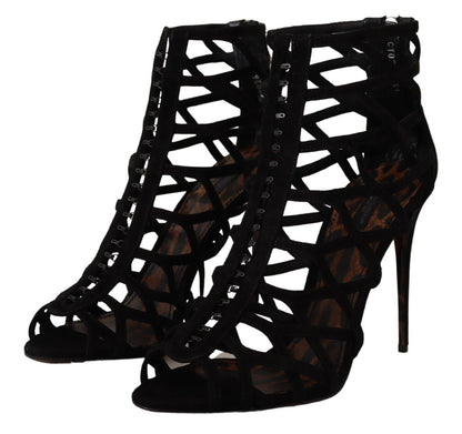 Dolce & Gabbana Black Suede Stiletto Heels Bette Sandals Shoes - SMARTMARTNZ