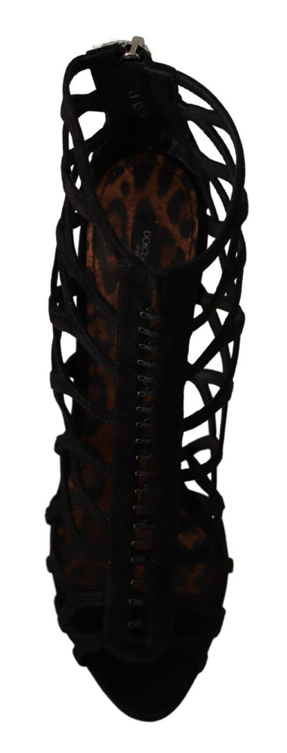 Dolce & Gabbana Black Suede Stiletto Heels Bette Sandals Shoes - SMARTMARTNZ