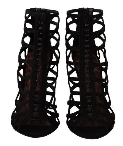 Dolce & Gabbana Black Suede Stiletto Heels Bette Sandals Shoes - SMARTMARTNZ