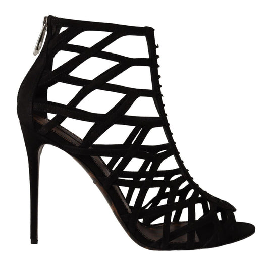 Dolce & Gabbana Black Suede Stiletto Heels Bette Sandals Shoes - SMARTMARTNZ